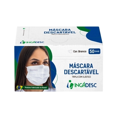 MÁSCARA RESPIRATÓRIA DESCARTÁVEL INGADESC TRIPLA PROTEÇÃO ADULTO BRANCA