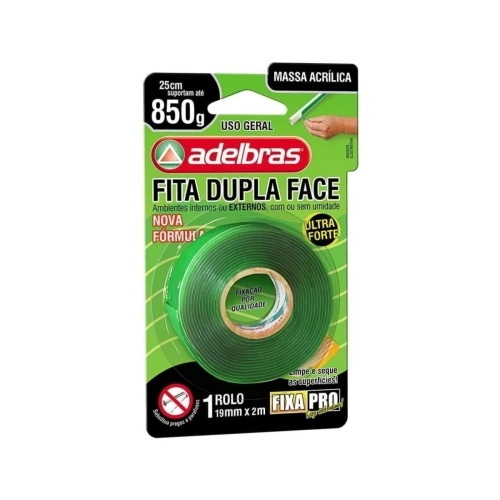 FITA DUPLA FACE ADELBRAS 19MM X 2 METROS BLISTER TRANSPARENTE