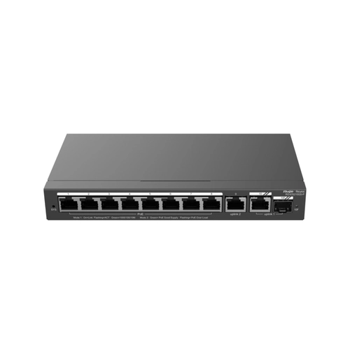 SWITCH POE+ RUIJIE/REYEE RG-ES210GS-P GERENCIÁVEL (L2) 8 PORTAS POE + 1 PORTA RJ45 + 1 PORTA COMBO COM FONTE